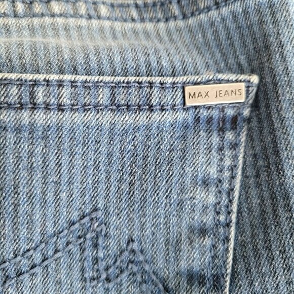 MAX JEANS Sz 4 Mid Rise Skinny Striped Tapered Leg 5 Pocket Style Med Wash New - Picture 7 of 9